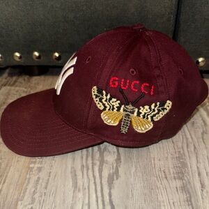Gucci Maroon Hat with Embroidered Insect